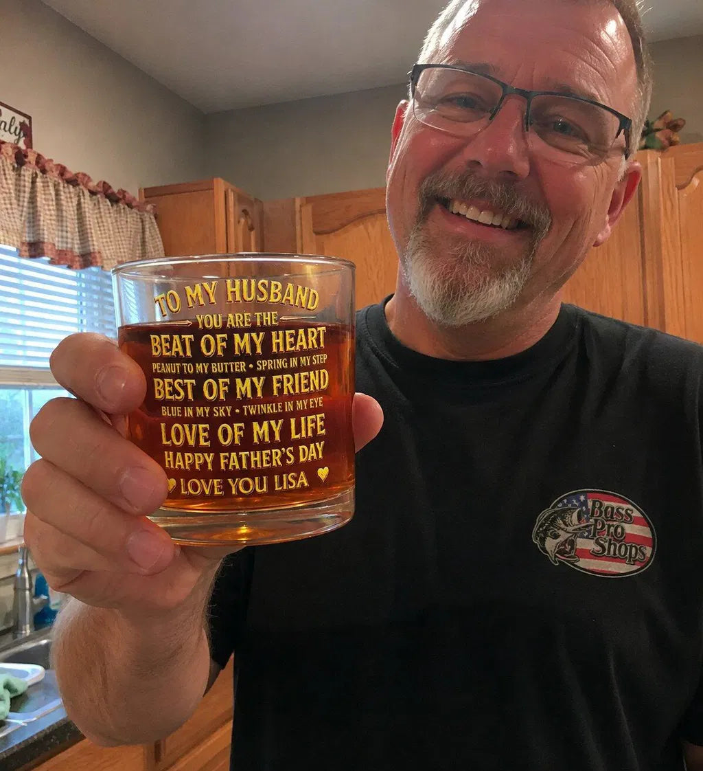 To My Husband Beat of My Heart, Personalized Whiskey Glass, Gift for Him