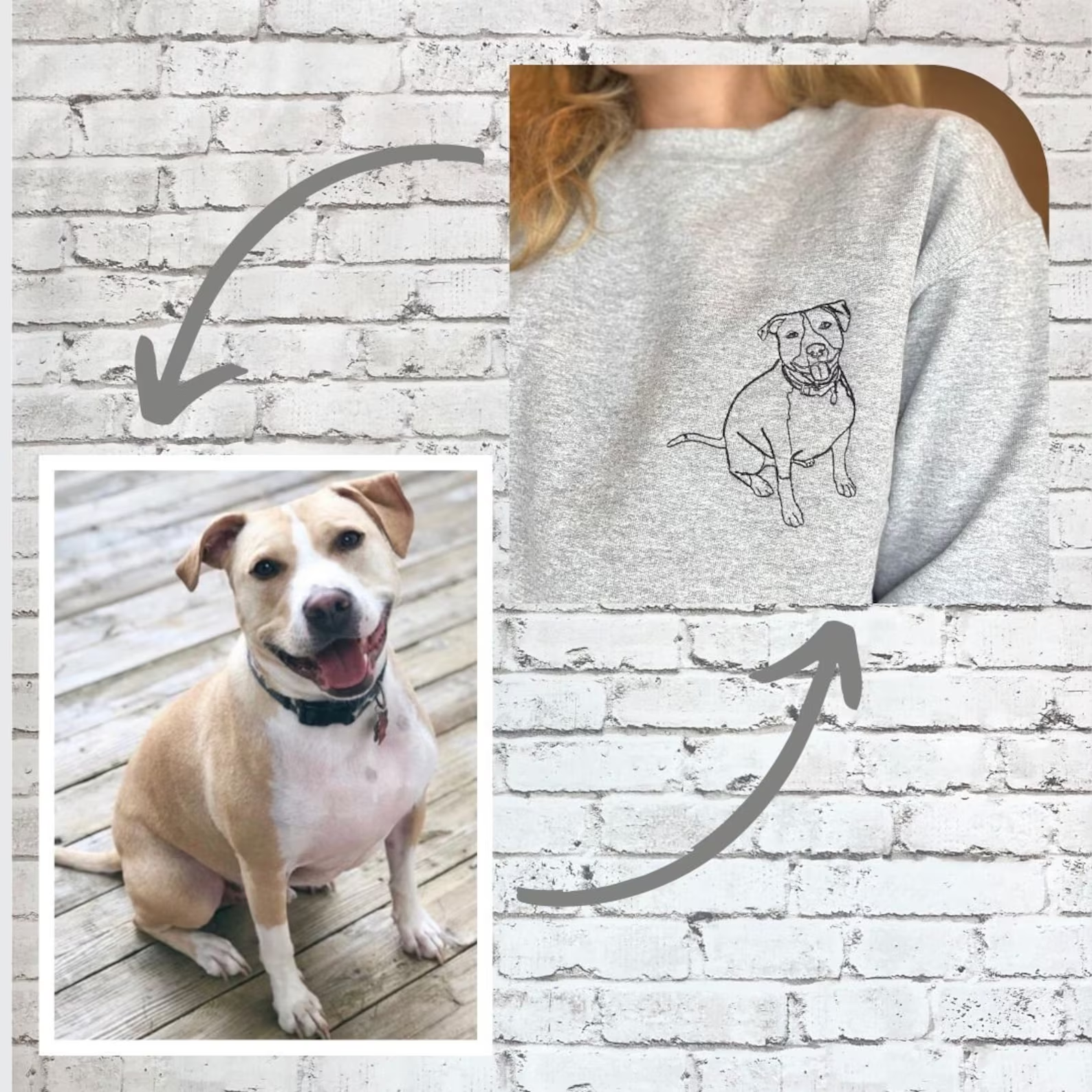 Personalized Embroidered Pet Portrait Sweatshirt, Custom Photo Gift