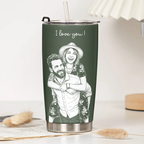 Custom Couple Photo Sketch Line Art Anniversary Gift For Him, Her - Personalized Tumbler Cup
