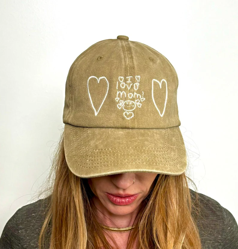 Kids Drawing Baseball Cap Gift for Mothers or Fathers Day Grandma Grandpa Gift Your Kids Artwork on Cotton Dad Hat Custom Embroidered Hat