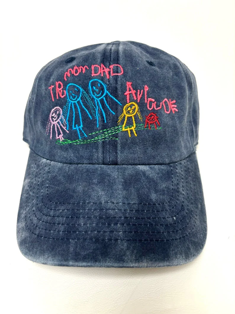 Kids Drawing Baseball Cap Gift for Mothers or Fathers Day Grandma Grandpa Gift Your Kids Artwork on Cotton Dad Hat Custom Embroidered Hat