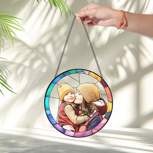 Custom Mom Portrait Stained Glass, Personalized Mothers Day Gift For Mom, Mom Birthday Gifts, Mom Gift From Kids, Photo Glass Art Suncatcher