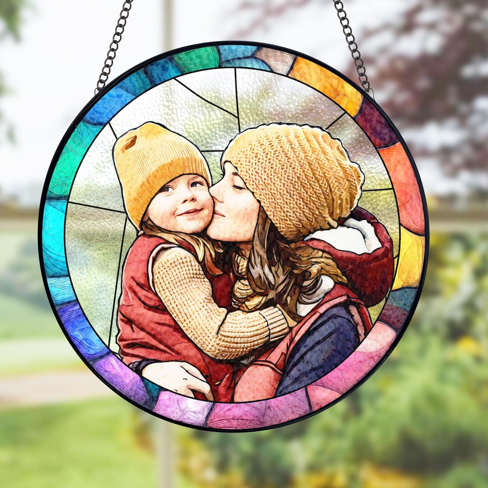 Custom Mom Portrait Stained Glass, Personalized Mothers Day Gift For Mom, Mom Birthday Gifts, Mom Gift From Kids, Photo Glass Art Suncatcher