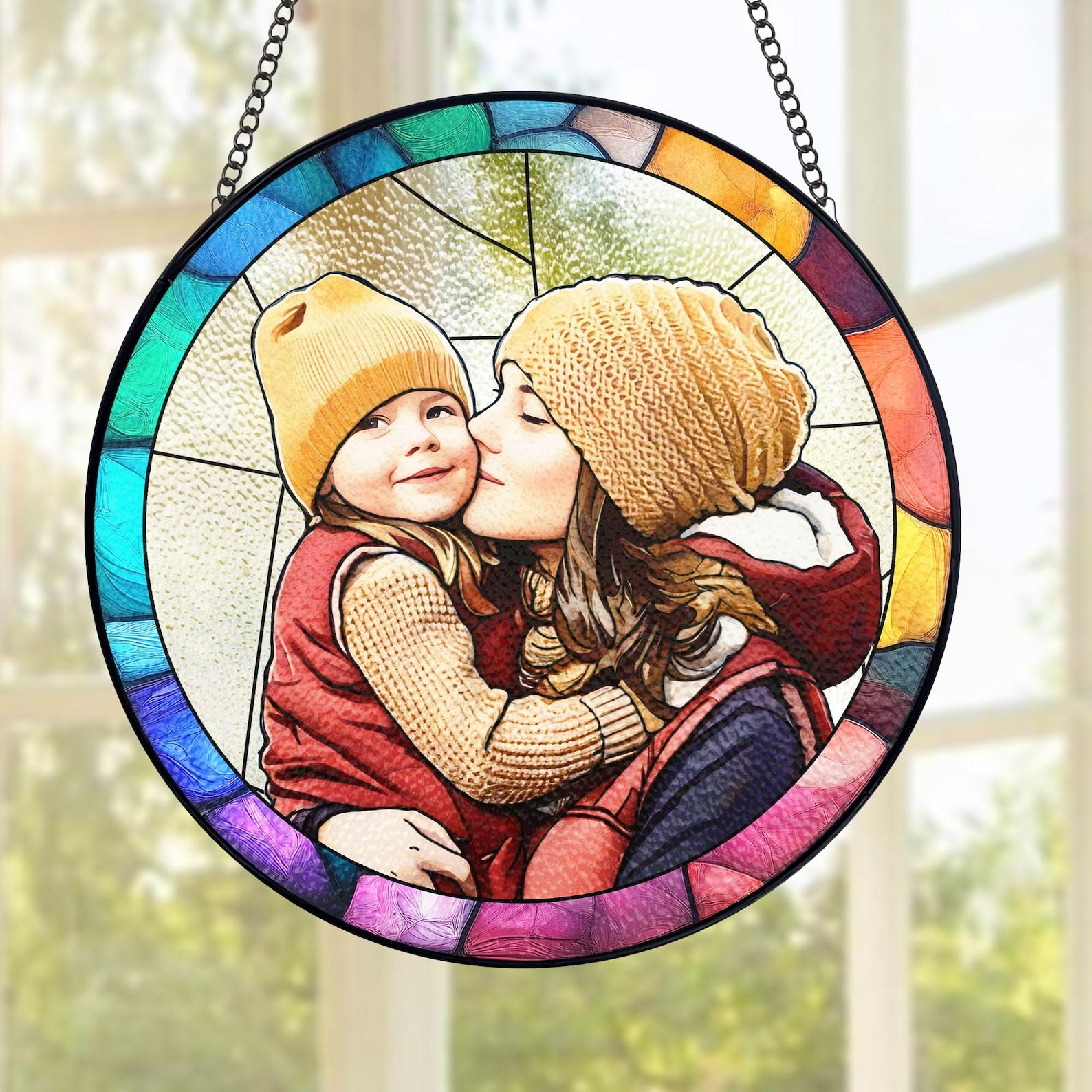 Custom Mom Portrait Stained Glass, Personalized Mothers Day Gift For Mom, Mom Birthday Gifts, Mom Gift From Kids, Photo Glass Art Suncatcher