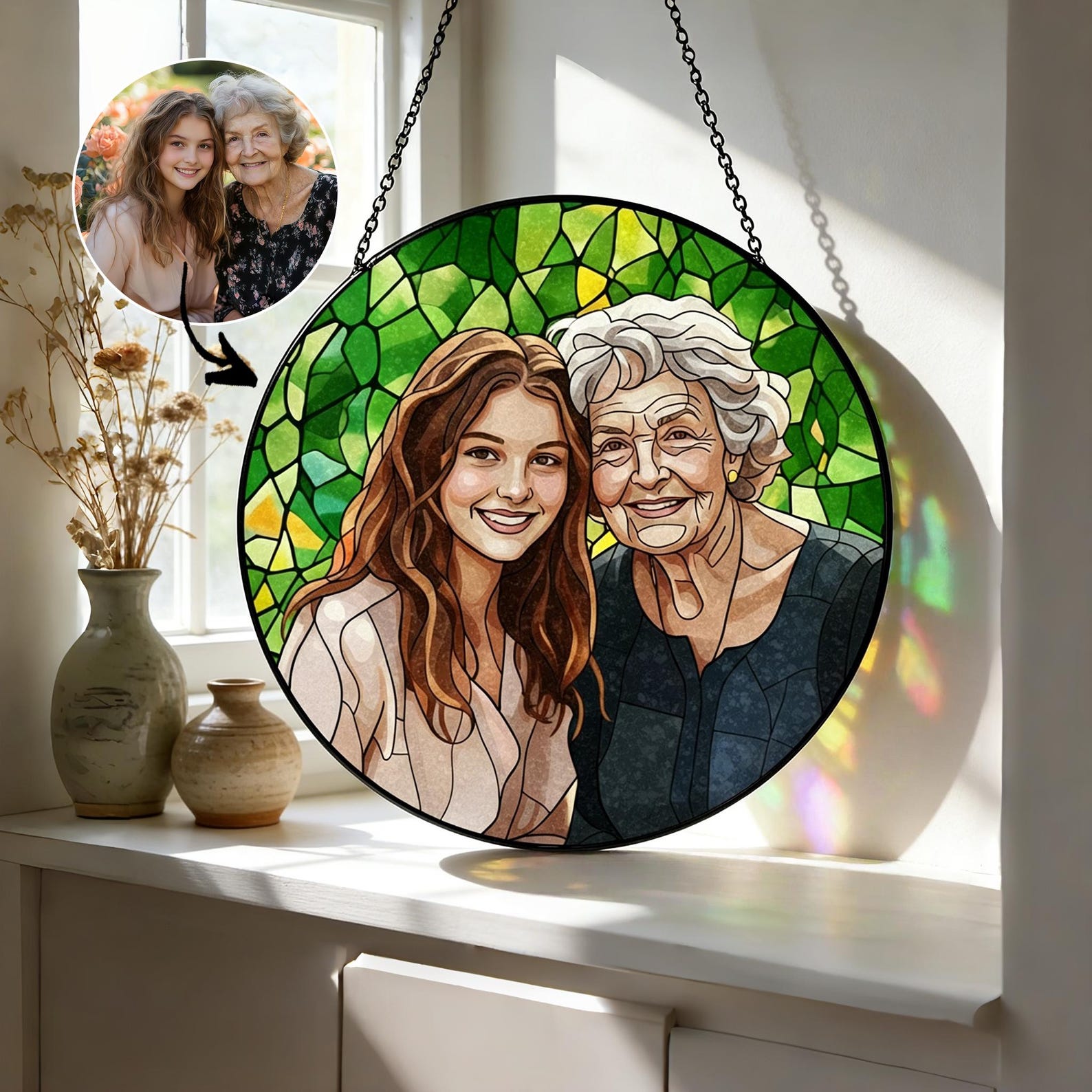 Custom Photo Stained Glass | Family Portrait Suncatcher