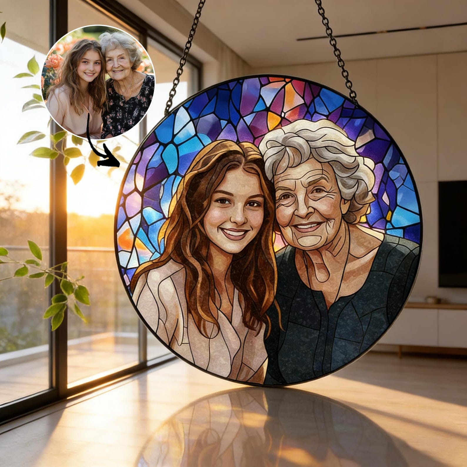 Custom Photo Stained Glass | Family Portrait Suncatcher
